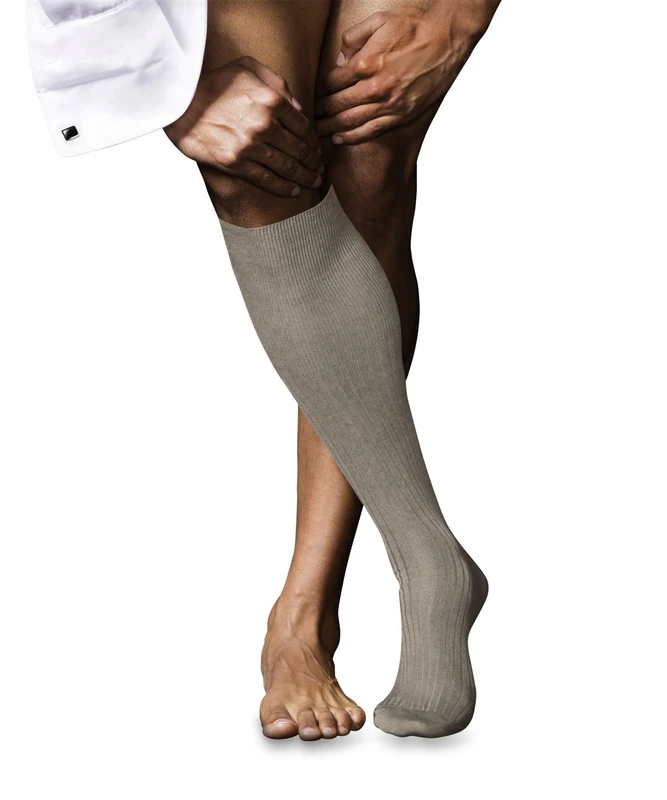 FALKE Men's No. 10 M Kh Cotton Long Plain 1 Pair Knee-High Socks, Beige Wheat Melange 4087, 5.5-6.5