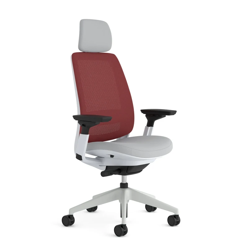 Steelcase Series 2 Ergonomic Office Chair With LiveBack Lumbar Support, 4D Armrests, Adjustable Headrest Scarlet/Grey; Made in Europe