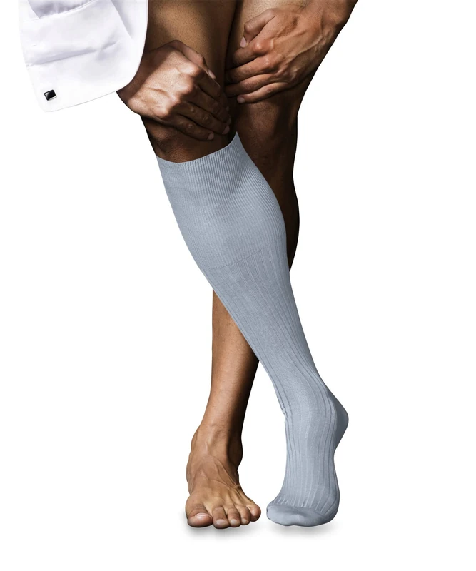 FALKE Men's No. 10 M Kh Cotton Long Plain 1 Pair Knee-High Socks, Blue Light 6594, 7-8