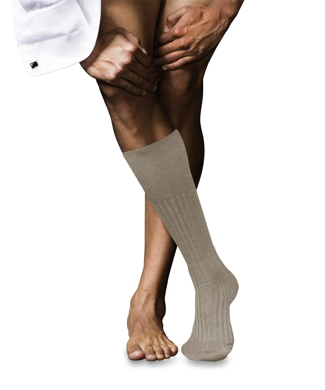 FALKE Men's No. 13 M Kh Cotton Long Plain 1 Pair Knee-High Socks, Beige Wheat Melange 4087, 8.5-9.5