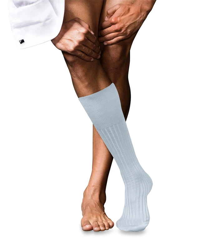 FALKE Men's No. 13 M Kh Cotton Long Plain 1 Pair Knee-High Socks, Blue Light 6594, 5.5-6.5