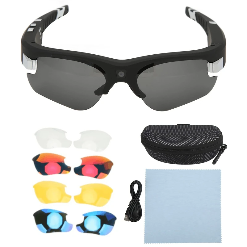 Video Sunglasses,HD 1080P Video Recording Camera Glasses,Sports Action Camera Glasses Smart Glasses with 4 Pairs of Lens for Cycling Driving Hunting