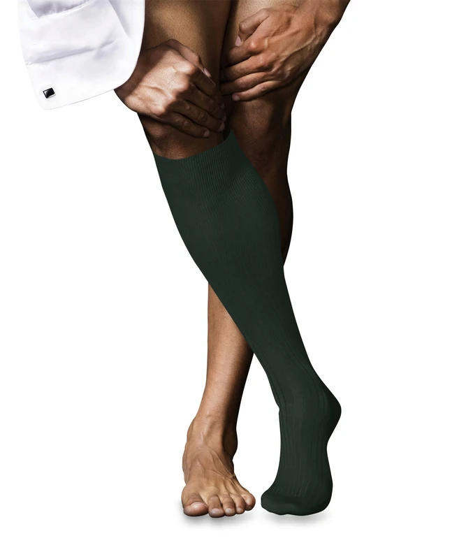 FALKE Men's No. 10 M Kh Cotton Long Plain 1 Pair Knee-High Socks, Green Hunter 7441, 5.5-6.5