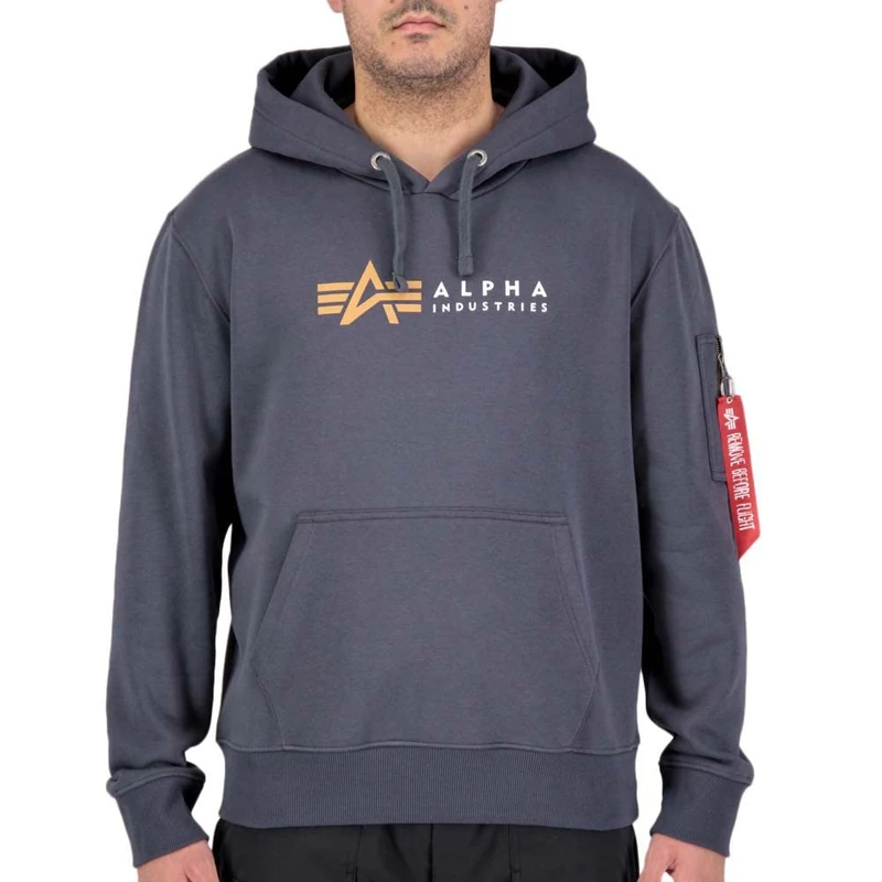 Alpha Industries Alpha Label Hooded Sweat for Men Greyblack