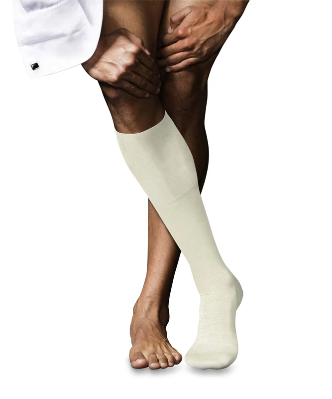 FALKE Men's No. 6 M Kh Wool Silk Long Plain 1 Pair Knee-High Socks, White Wool 2060, 7-8