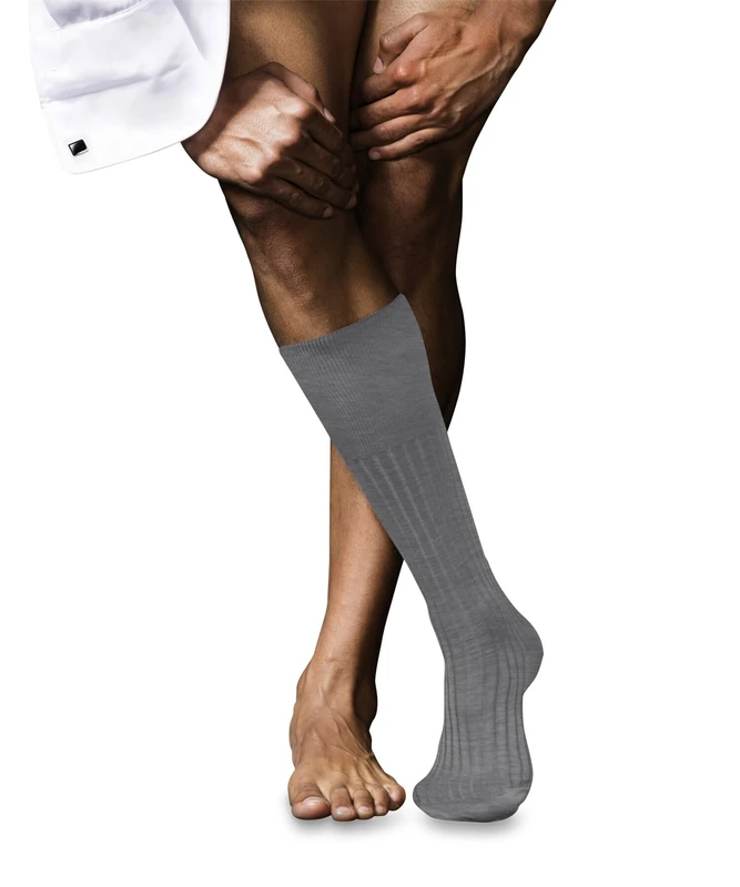FALKE Men's No. 13 M Kh Cotton Long Plain 1 Pair Knee-High Socks, Grey Mid Melange 3530, 8.5-9.5