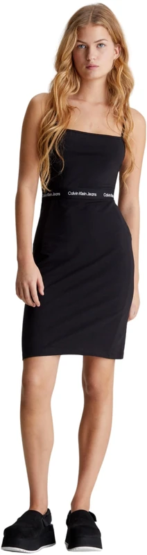Calvin Klein Women’s Logo Stretch Dress with Thin Straps, Black (Ck Black), XS
