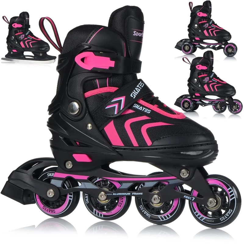 4 in 1 Inline Skates - Adjustable Ice Skates for Kids and Adults - ABEC7 Bearings - Sizes 11-10 (L(6-9))