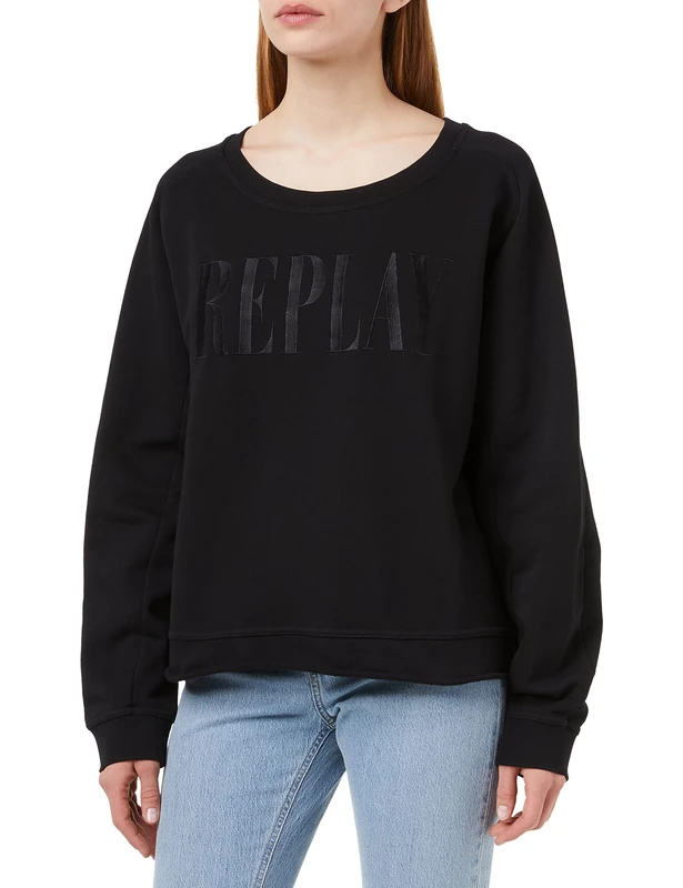 REPLAY women's sweatshirt made of 100% cotton, Black 098 (Black), S - Image 1