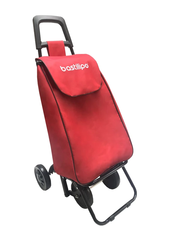 Bastilipo Alex BERMELLON Shopping cart 4 Wheels Foldable with Capacity of 37 liters, Vermilion Red, 37L