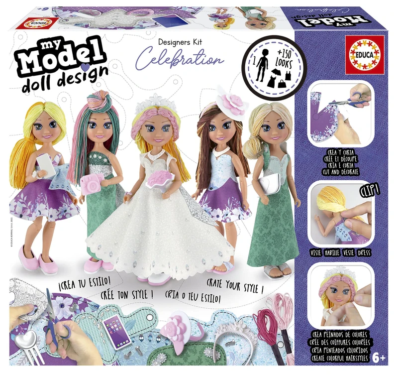 Educa My Model Doll Design - Celebration Doll Create and Design Your Customizable Doll, Become a Designer and Stylist. Includes Different Looks. + 6 Years. 19351