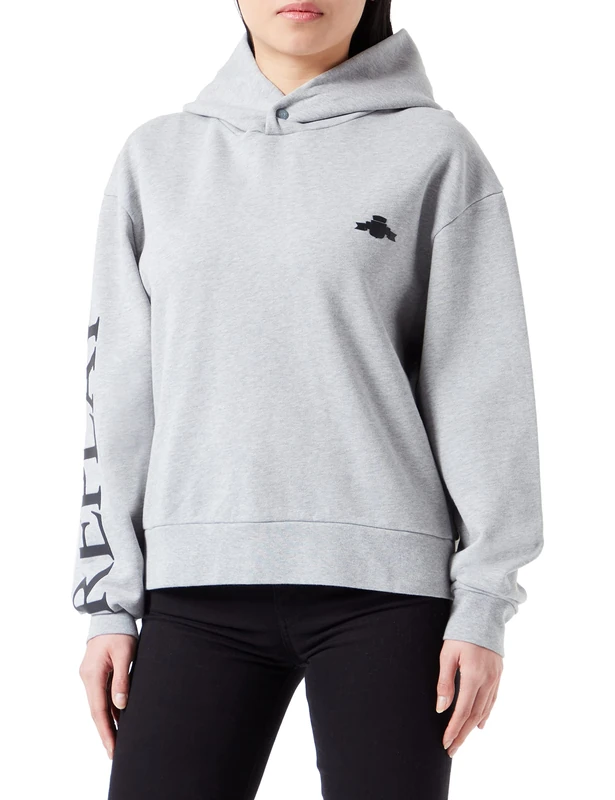 REPLAY Adult W3711G Technical Fleece Hooded Sweatshirt, Melange Grey M08, S
