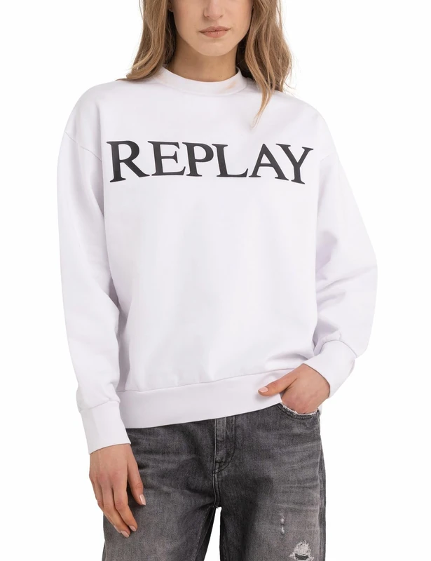REPLAY Adult W3586N Pure Logo Sweatshirt, Optical White 001, XXS