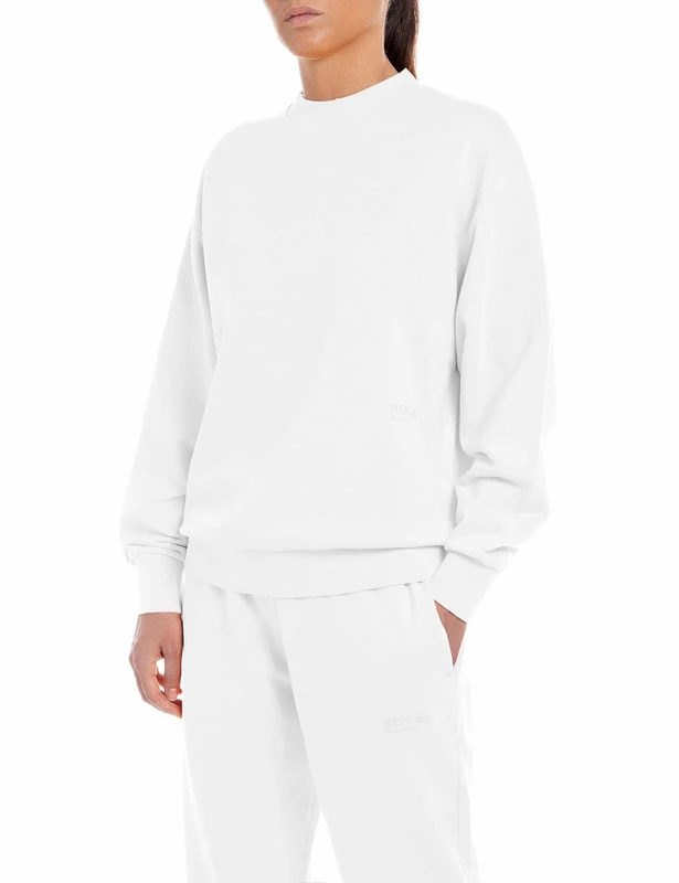 REPLAY Adult W3586M Second Life Sweatshirt, Optical White 001, XS