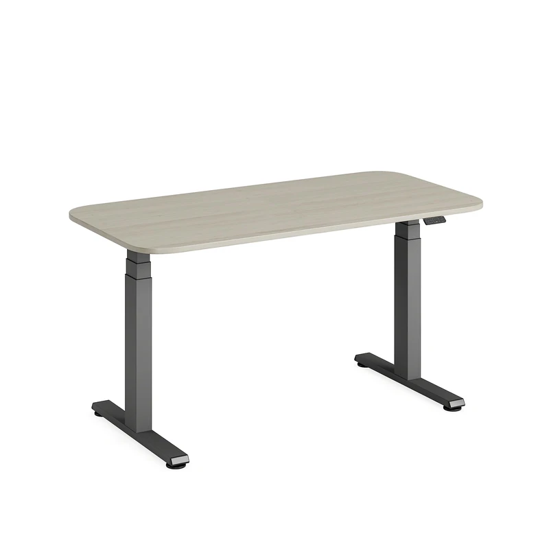 Steelcase Solo Sit-to-Stand Electric Height-Adjustable Home Office Desk with Programmable Controller, Powerful Motor, Anti-Collision Sensor + Cable Management Net in Acacia/Merle (140 x 70 cm)