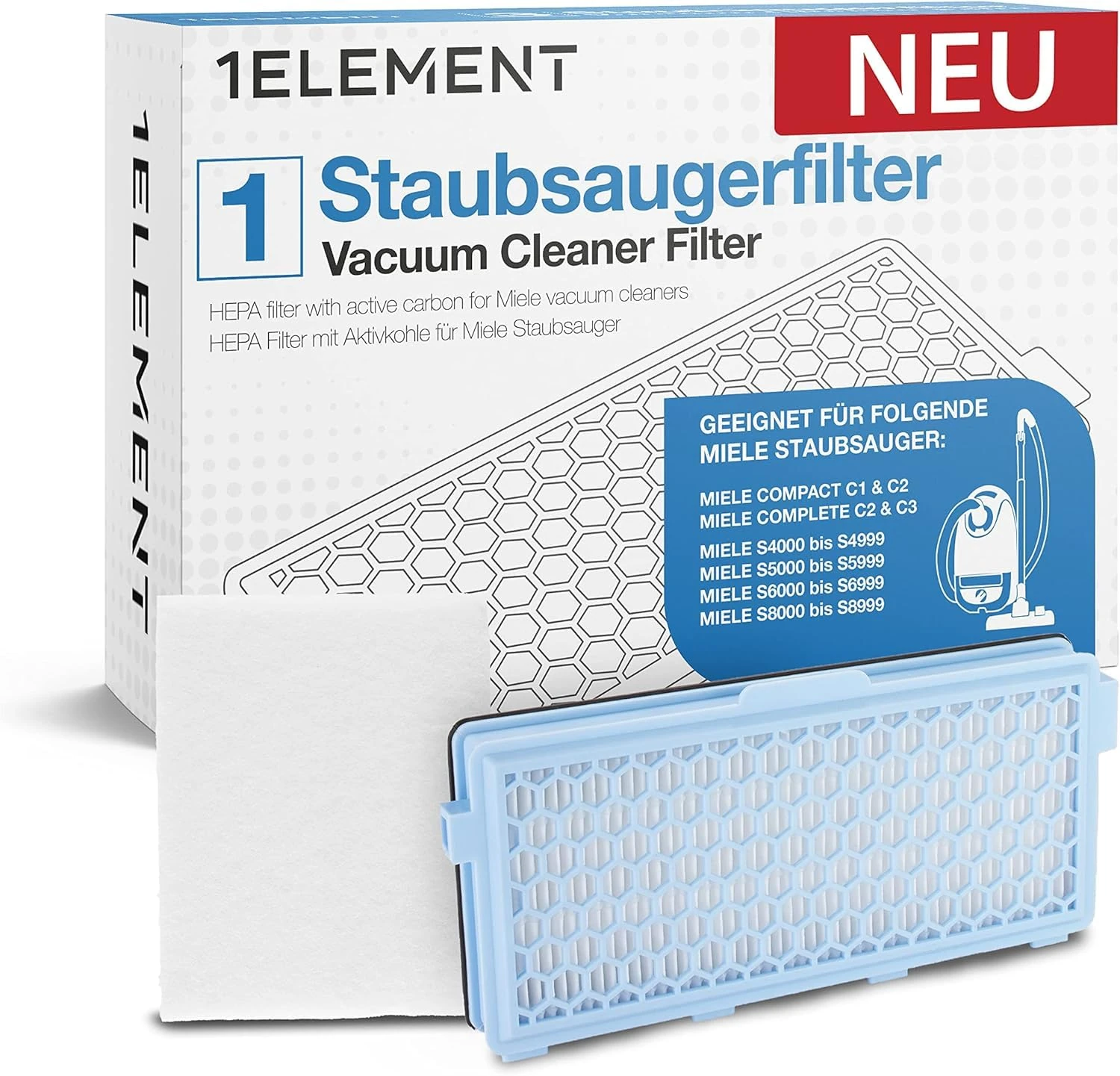 Vacuum Filter for Miele Vacuum Cleaners [Compact C1 & C2, Complete C2 & C3, S8340] – 1 HEPA + 1 Motor Filter for Allergies, Fine Dust & Odours [S4000, S5000, S6000 & S8000 Series]