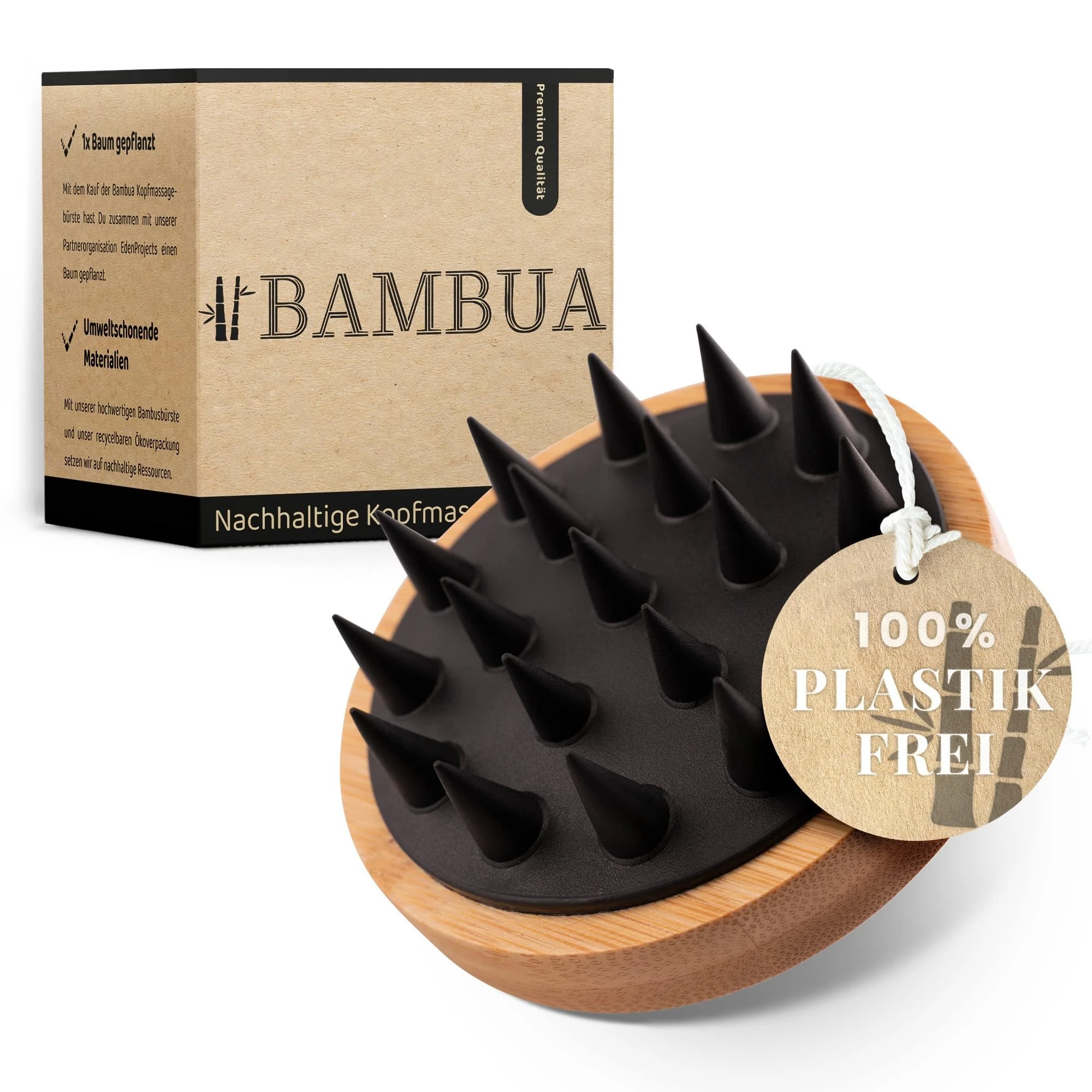 BAMBUA® Scalp Massager Hair Growth - (Anti-Dandruff Effect) Natural Head Massager Scalp Brush for Hair Care & Scalp Health - Shampoo Brush for Shower Use - Premium Scalp Scrubber (Black)