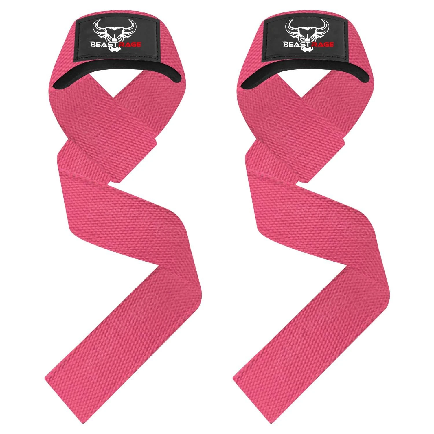 BEAST RAGE Weight Lifting Straps Fitness Padded Cotton Wrist Support Gel Advanced Grips Dumbbell Bar Wraps Heavy Duty Gym Bodybuilding Straps Power Deadlift Barbells Non Slip Exercise (Pink)