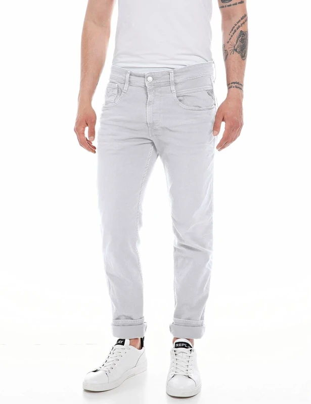 Replay Herren Jeans Anbass Slim-Fit, Chalk Grey 802 (Grau), 27W / 32L