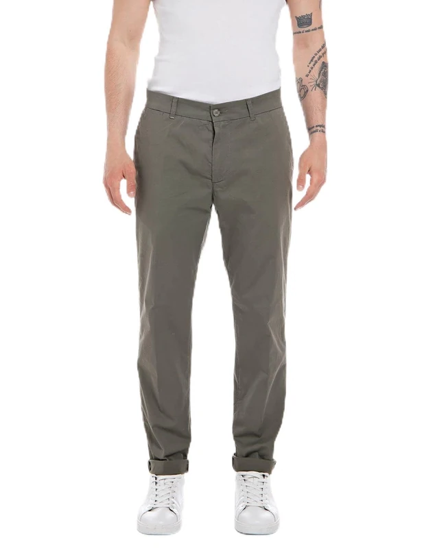 REPLAY Men's M9889 Brad Stretch Gabardine Pants, Olive 851-1, 31W / 34L