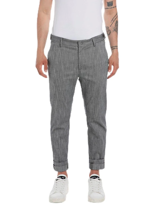 REPLAY Men's M9686 Comfort Slub Twill Pants, Blue/Natural White 010, 29W / 32L