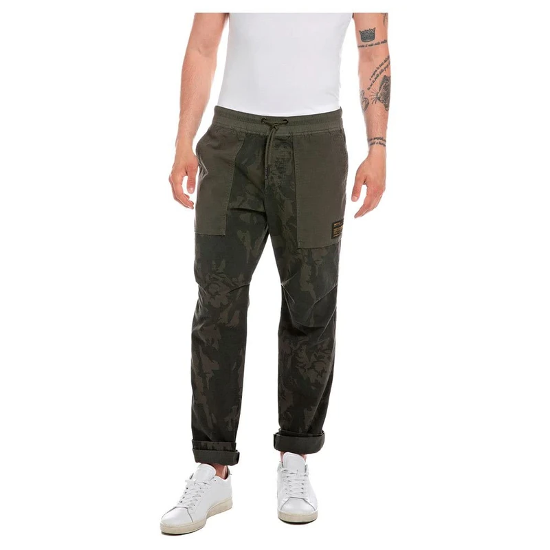 REPLAY Men's Drawstring Trousers, 010 Camouflage Green, 28 W/32 L