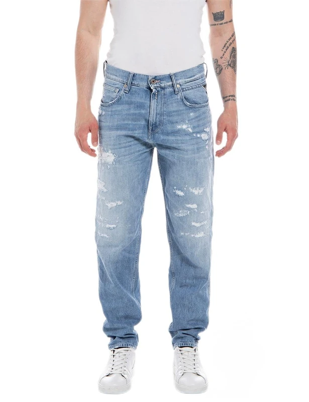 REPLAY Herren Jeans Sandot Tapered-Fit, Light Blue 010 (Blau), 34W / 30L