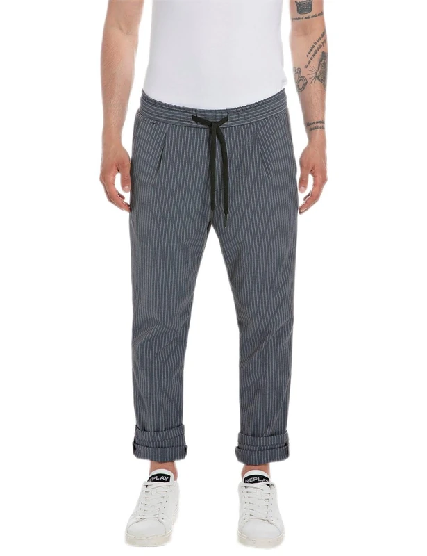 REPLAY Men's M9814 Comfort Striped Fabric Pants, Light Indigo 030, 27W / 30L