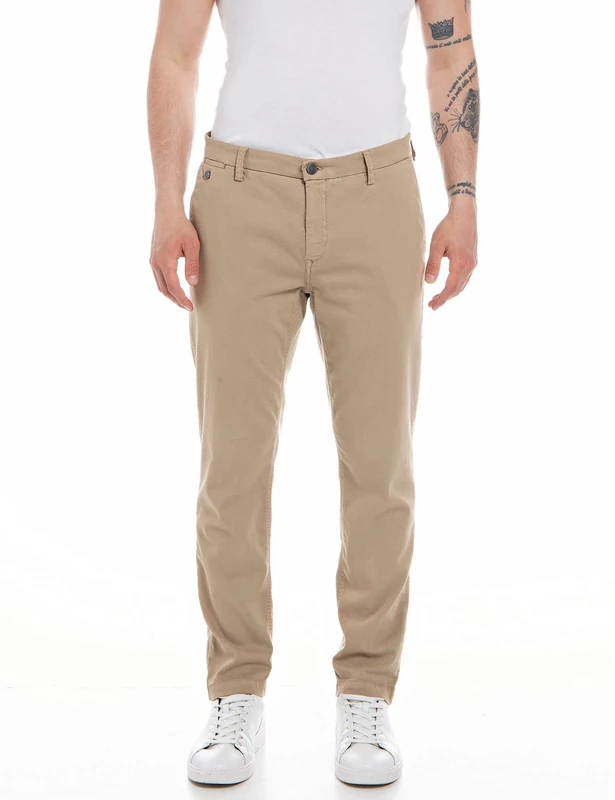 Replay Men's Chino Benni Regular-Fit with Stretch, Sand 525 (Brown), 32W / 34L