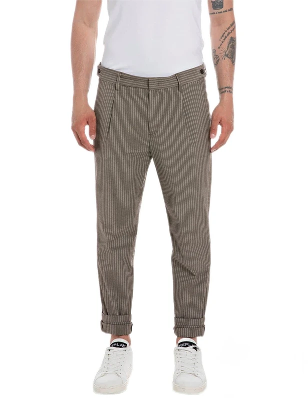 REPLAY Men's M9815 Comfort Stripped Fabric Pants, Light Brown 010, 31W / 30L