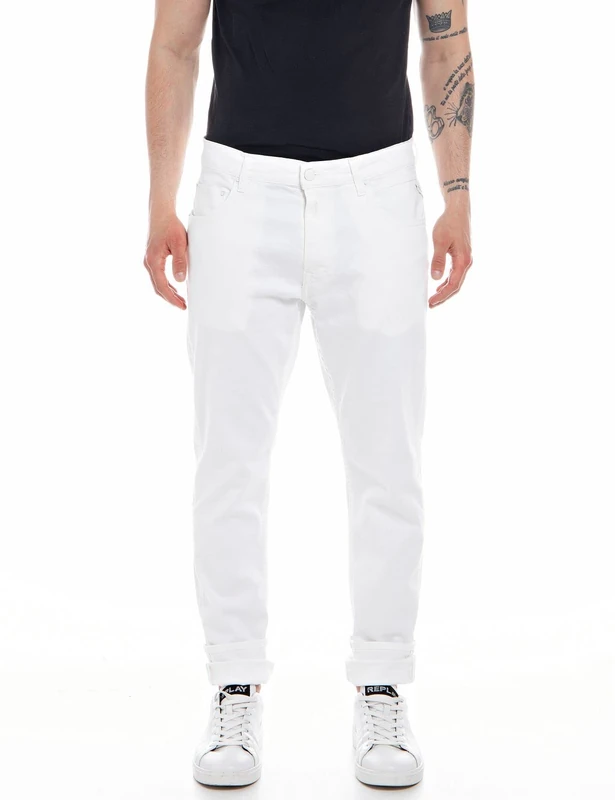 REPLAY Herren Jeans Mickym Slim-Fit, Optical White 001 (Weiß), 28W / 32L