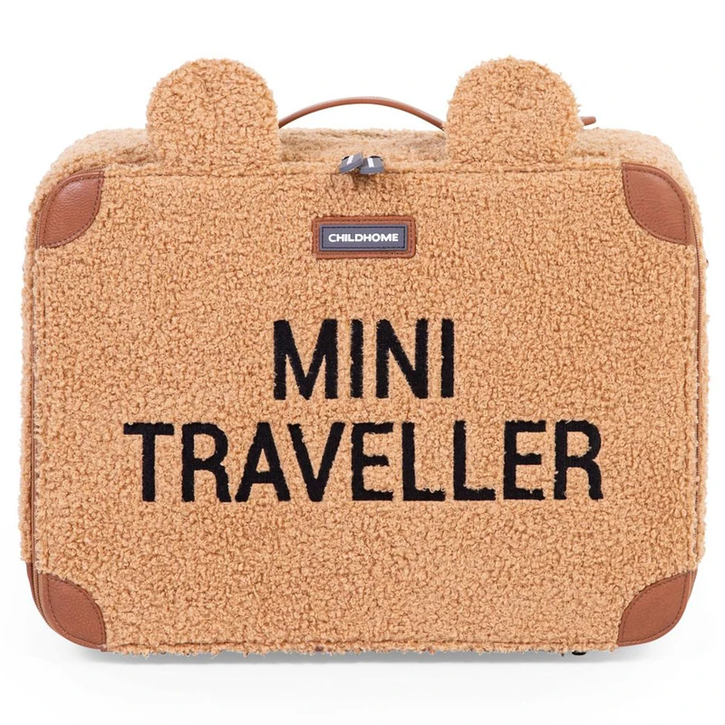 Childhome Children's Weekend Suitcase, Cabin Size, Compact, Solid, Carry Handle, Name Label, Design, Soft Material, Mini Traveller, Brown Teddy