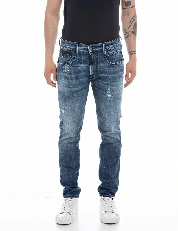 REPLAY Boys' Thad Regular Fit Hyperflex Jeans with Stretch, 009 Medium Blue, 27W x 32L - Image 1