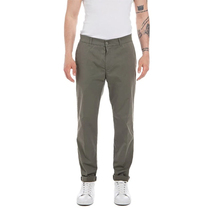 REPLAY Men's M9889 Brad Stretch Gabardine Pants, Olive 851-1, 36W / 32L