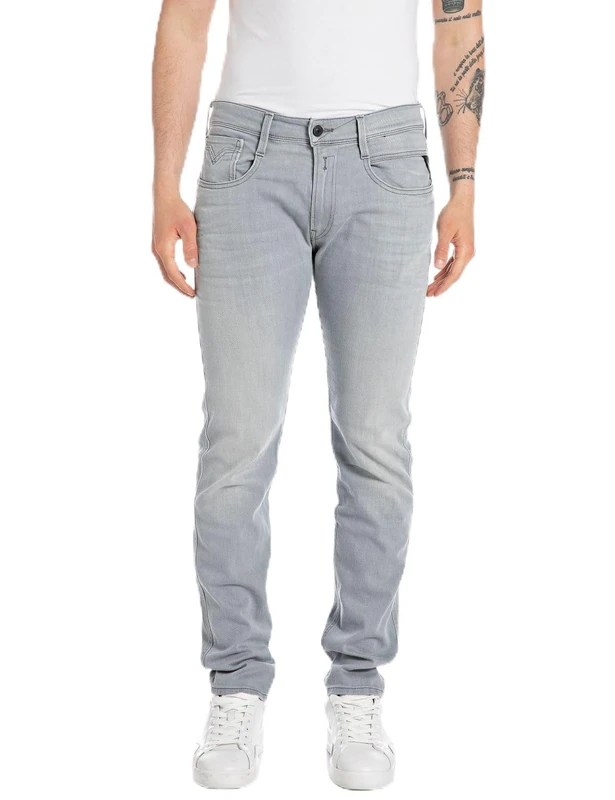 REPLAY Men's M914Q Anbass Aged Jeans, Light Grey 095, 28W / 30L