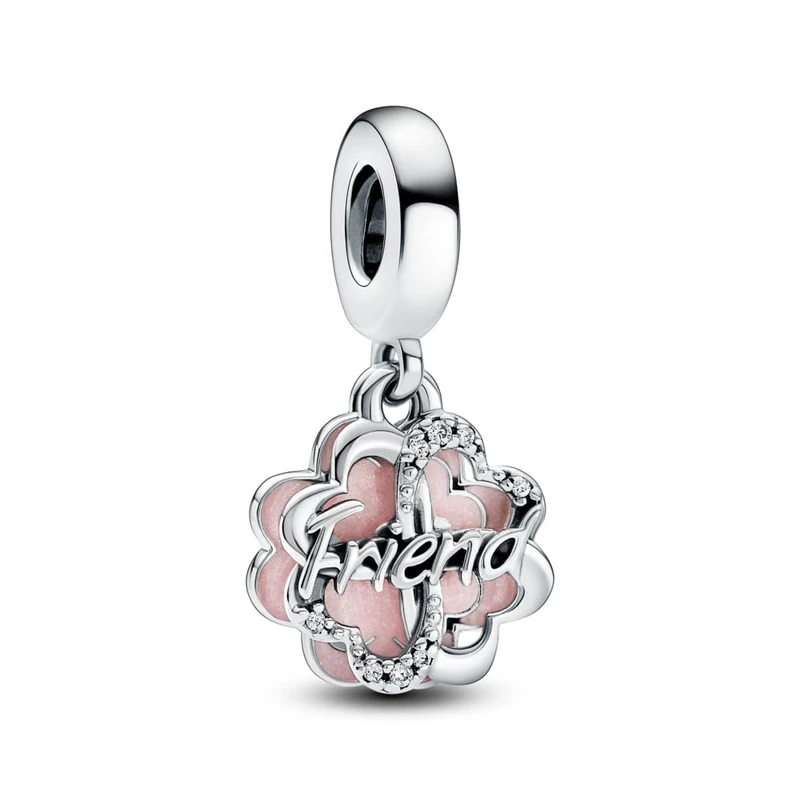 PANDORA Four-leaf Clover Friendship Double Dangle Charm - Sterling Silver Bracelet Charm Compatible Moments - Gift for Her - No Box