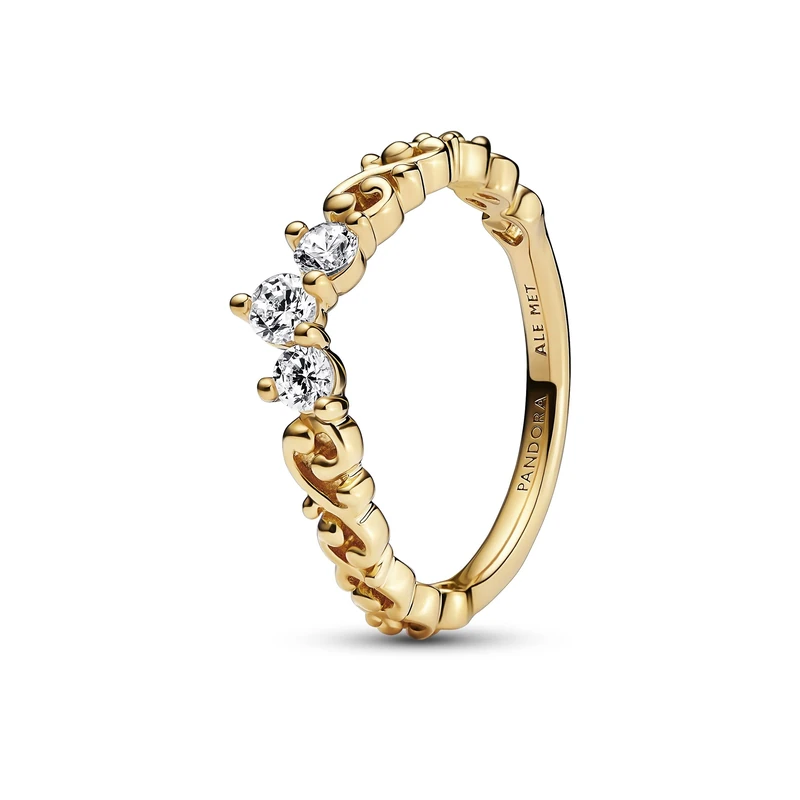 Pandora Moments Regal tiara 14k gold-plated ring with clear cubic zirconia, 58