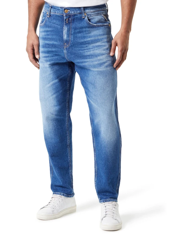 REPLAY Herren Jeans Sandot Tapered-Fit Original, Medium Blue 009 (Blau), 33W / 32L