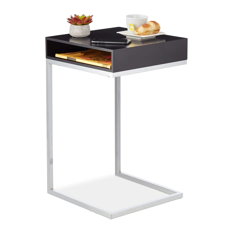 Relaxdays Side Table, Black/Silver, 63 x 37 x 38 cm