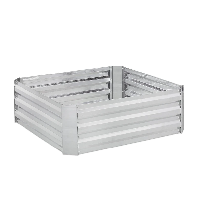 Relaxdays Raised Flowerbed, Galvanised Metal, for Flowers, Vegetables, HxWxD: 30x90x90 cm, Plant Bed, Silver, Iron, 30 x 90 x 90 cm