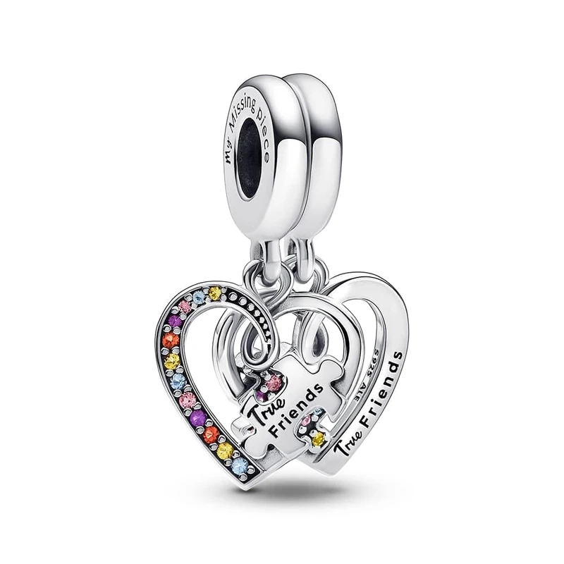 PANDORA Moments Women's Sterling Silver Puzzle Piece Hearts Splittable Friendship Dangle Charm, No Box