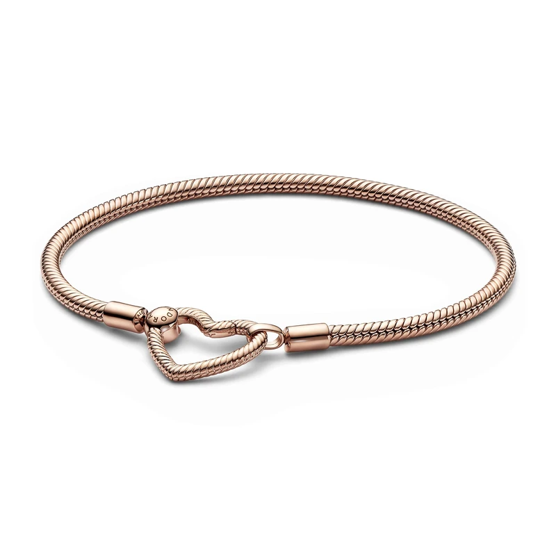 Pandora Moments Snake chain 14k rose gold-plated bracelet with heart clasp, 16