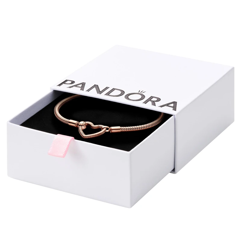 Pandora Moments Snake chain 14k rose gold-plated bracelet with heart clasp, 20