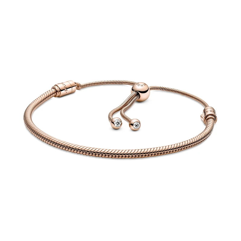 Pandora Snake chain 14k rose gold-plated bracelet with clear cubic zirconia,