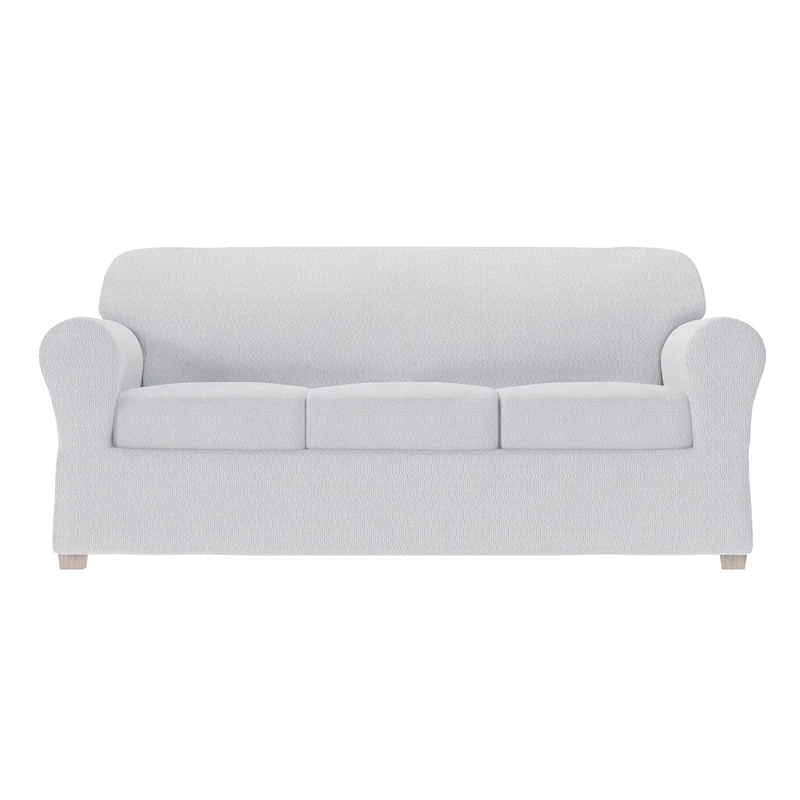 Zenna Home Simply Fit 4-Piece Steps Stretch Sofa Slipcover, Silver - Image 1