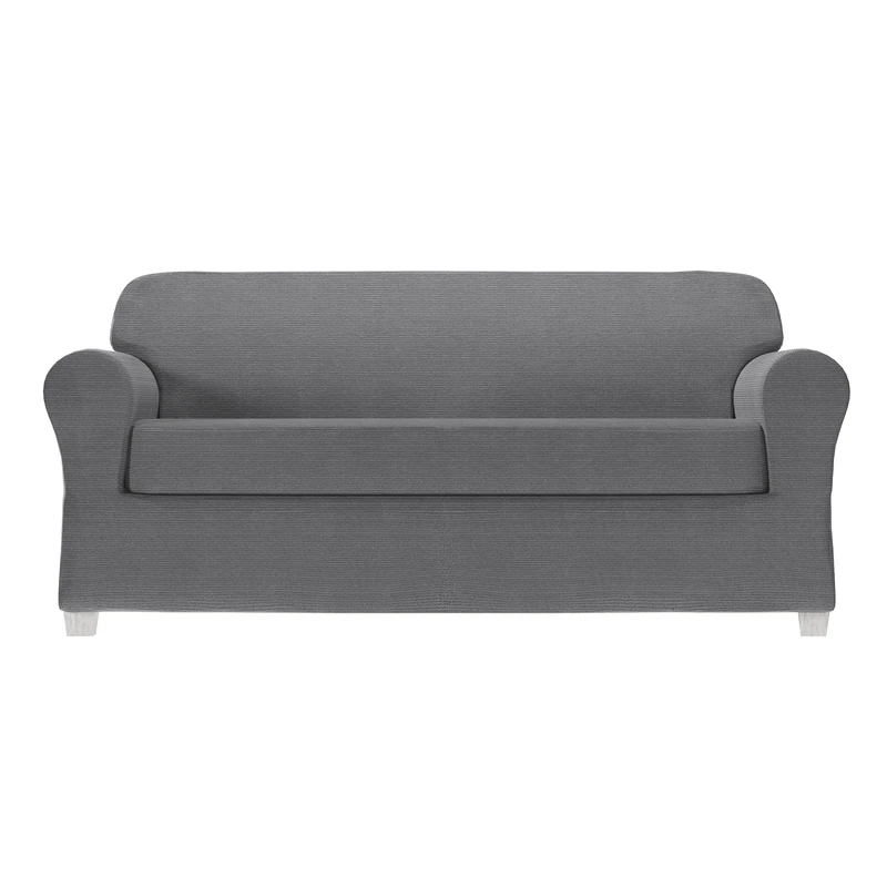 Zenna Home 2-Piece Chenille Stretch Sofa Slipcover, Nickel