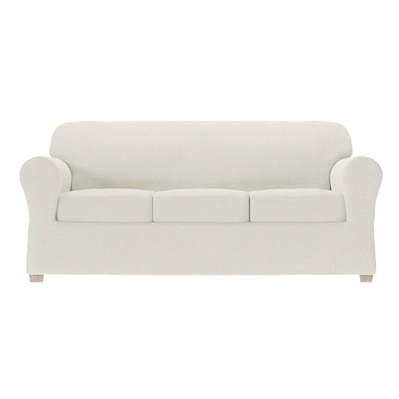 Zenna Home Simply Fit 4-Piece Steps Stretch Sofa Slipcover, Ecru
