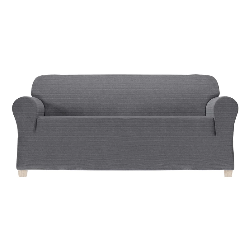 Zenna Home Chenille Stretch Slipcover, 1-Piece Sofa, Satin Nickel/Silver