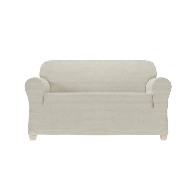 Zenna Home 1-Piece Chenille Stretch Loveseat Slipcover, Ivory/Bone