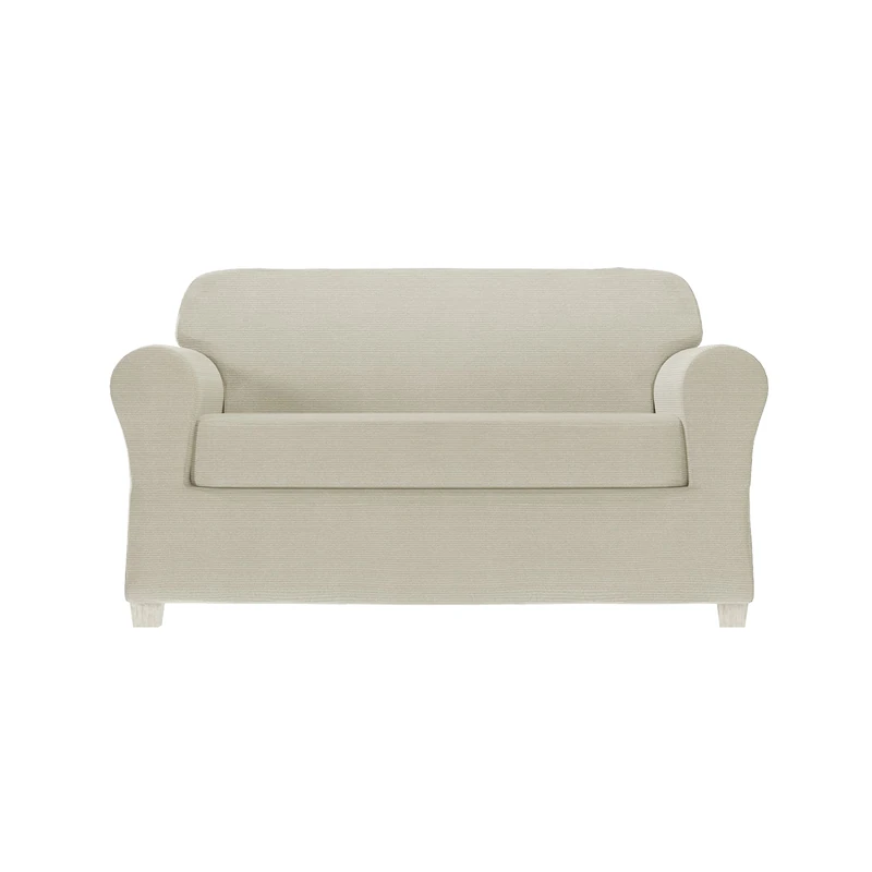 Zenna Home 2-Piece Chenille Stretch Loveseat Slipcover, Ivory/Bone